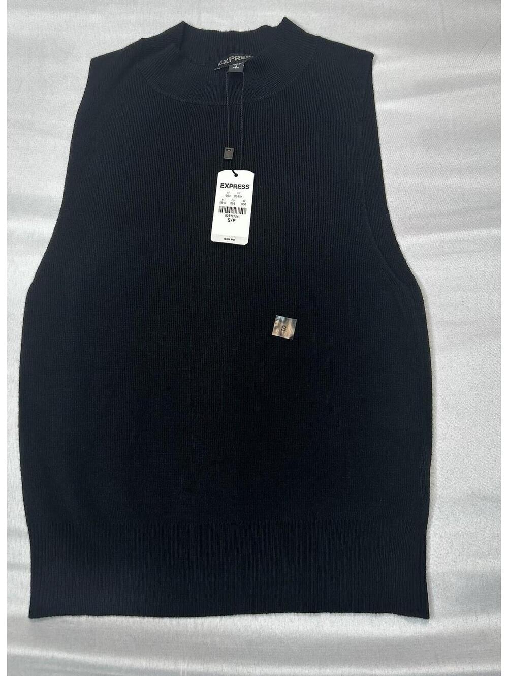 NWT Express S/P Black Ribbed Mock Neck Sleeveless Sweater Vest Tank Top